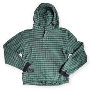 The Vermont Flannel Company Plaid Pullover Hoodie Size Small Green 100% Cotton